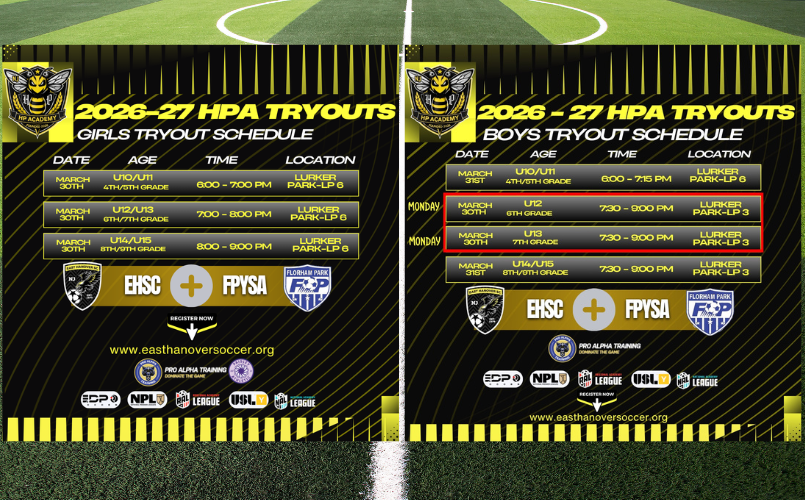 2026-2027 HPA Tryout Schedule